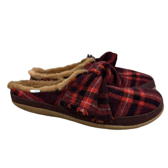 Toms red plaid slippers women’s size 6 - Picture 1 of 8